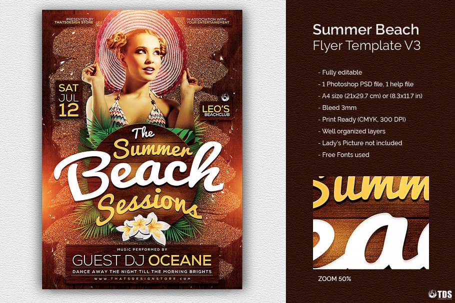 夏日海滩DJ音乐活动传单PSD模板v3 Summer Beach Flyer PSD V3插图