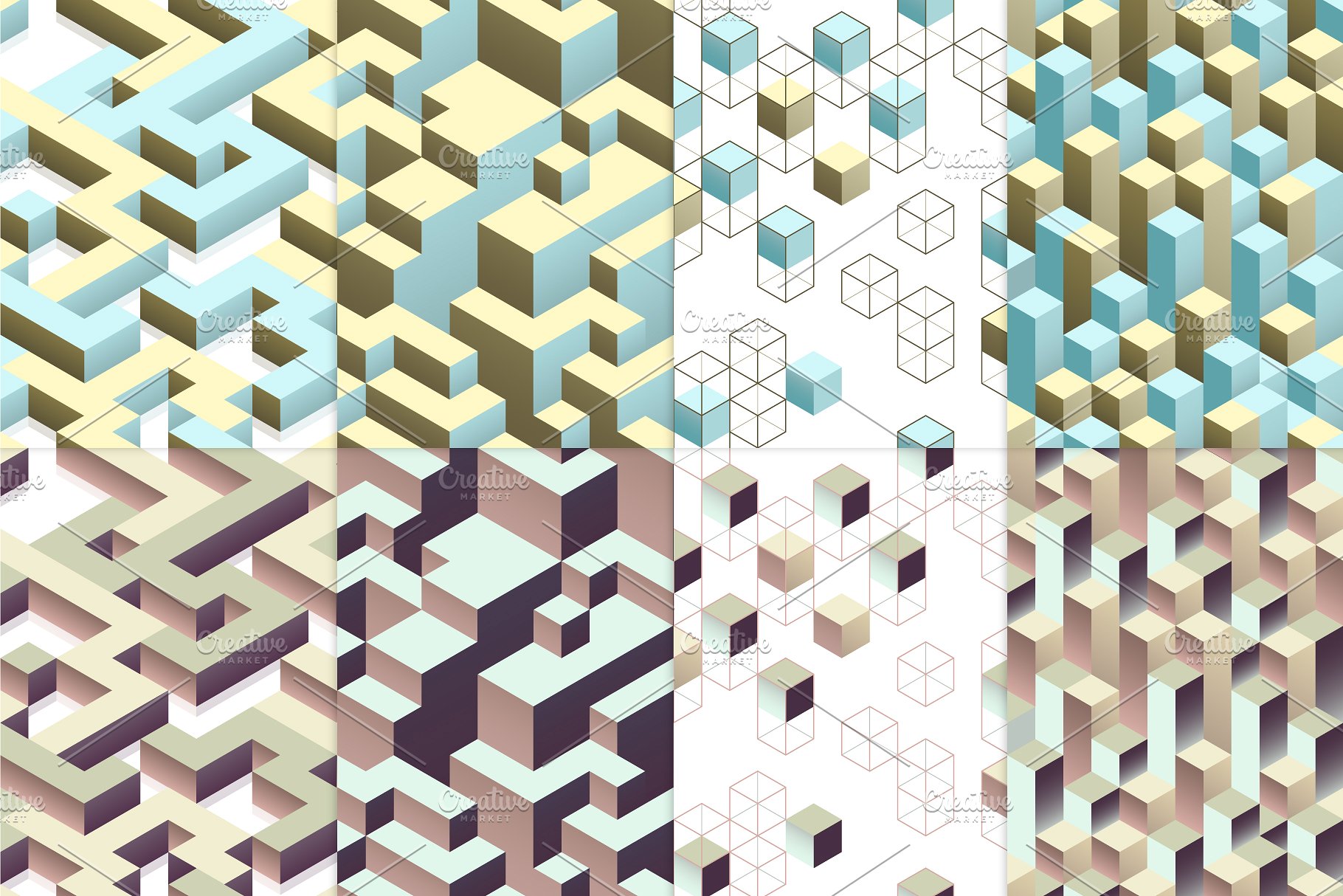 8款现代等距无缝图案纹理 8 modern isometric seamless patterns插图