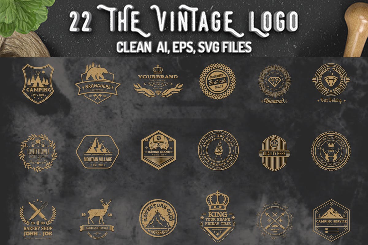 22枚欧美复古风格品牌Logo商标设计模板 22 Vintage Logos插图