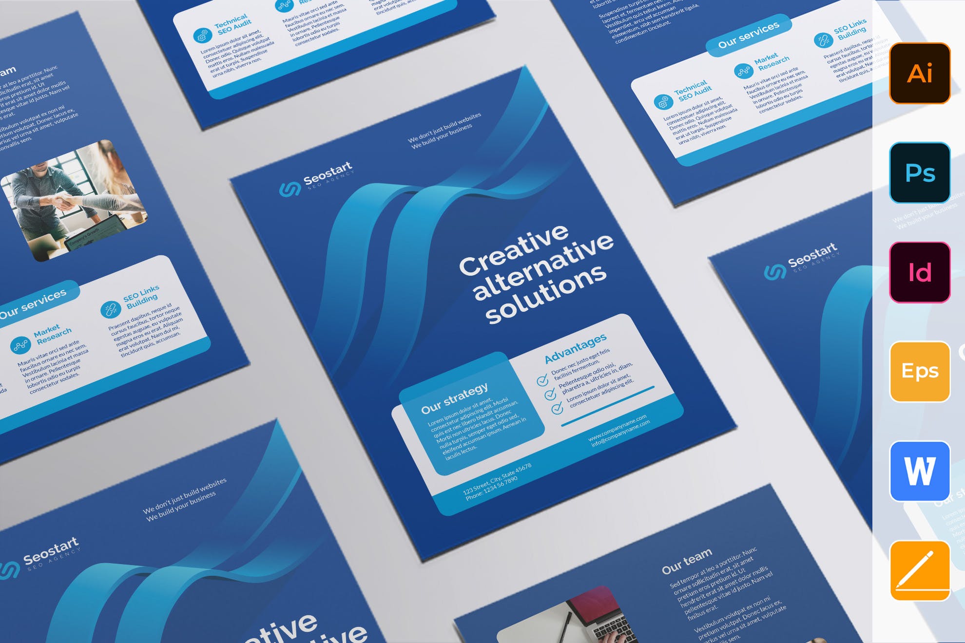 SEO/SEM推广服务企业双页宣传单设计模板 SEO Agency Flyer插图