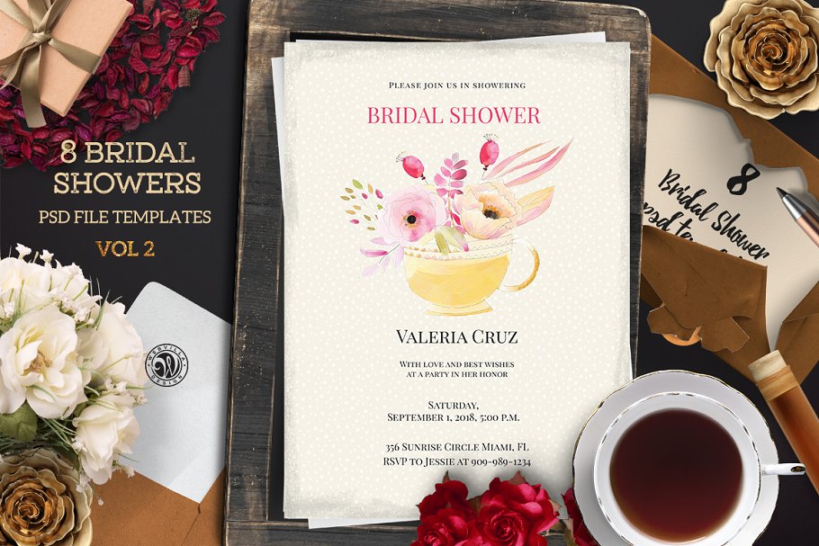 创意花卉元素单页面便签信纸模板 Bridal Shower Pack 2插图(5)