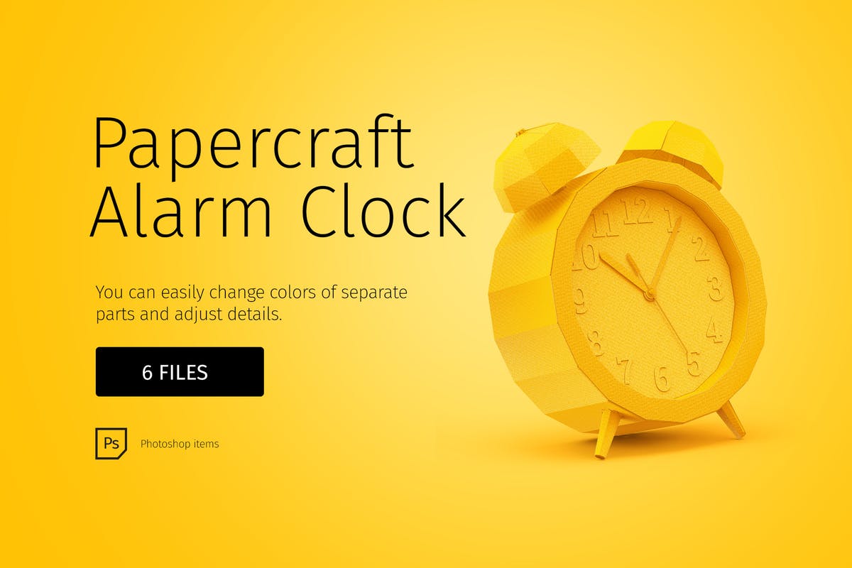 经典剪纸艺术3D立体闹钟场景样机素材 Papercraft alarm clock插图