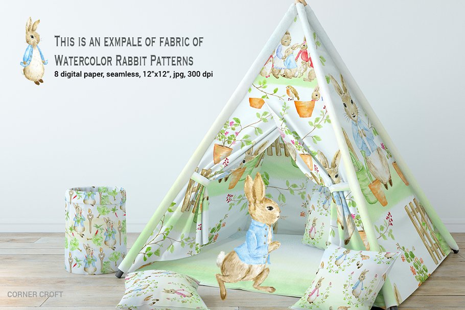 经典水彩兔子无缝图案 Watercolor Cumbria Rabbit Patterns插图(5)