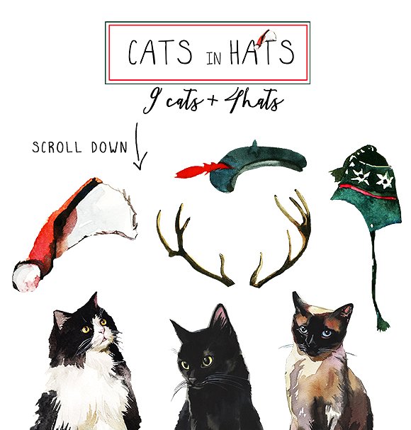 手绘水彩猫咪素材剪贴画合集 Watercolor Cat Illustration Clipart插图(2)