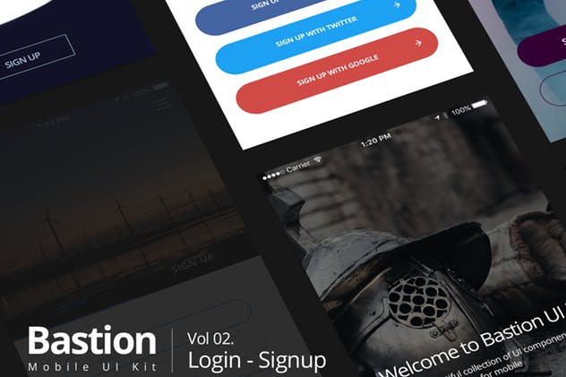 APP应用注册登陆表单界面设计模板 Bastion Mobile UI Kit | #02 Login-Signup插图(1)