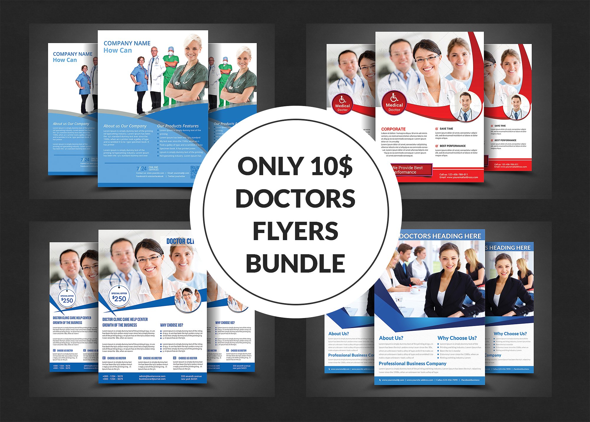 医疗保健体检机构活动海报设计模板合集 Medical Doctors Flyer Bundle插图