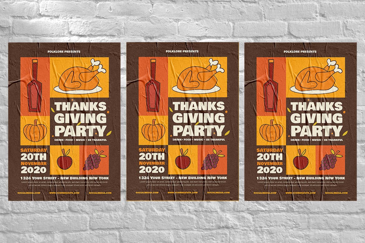 感恩节火鸡派对活动海报设计模板 Thanksgiving Turkey Party插图(3)