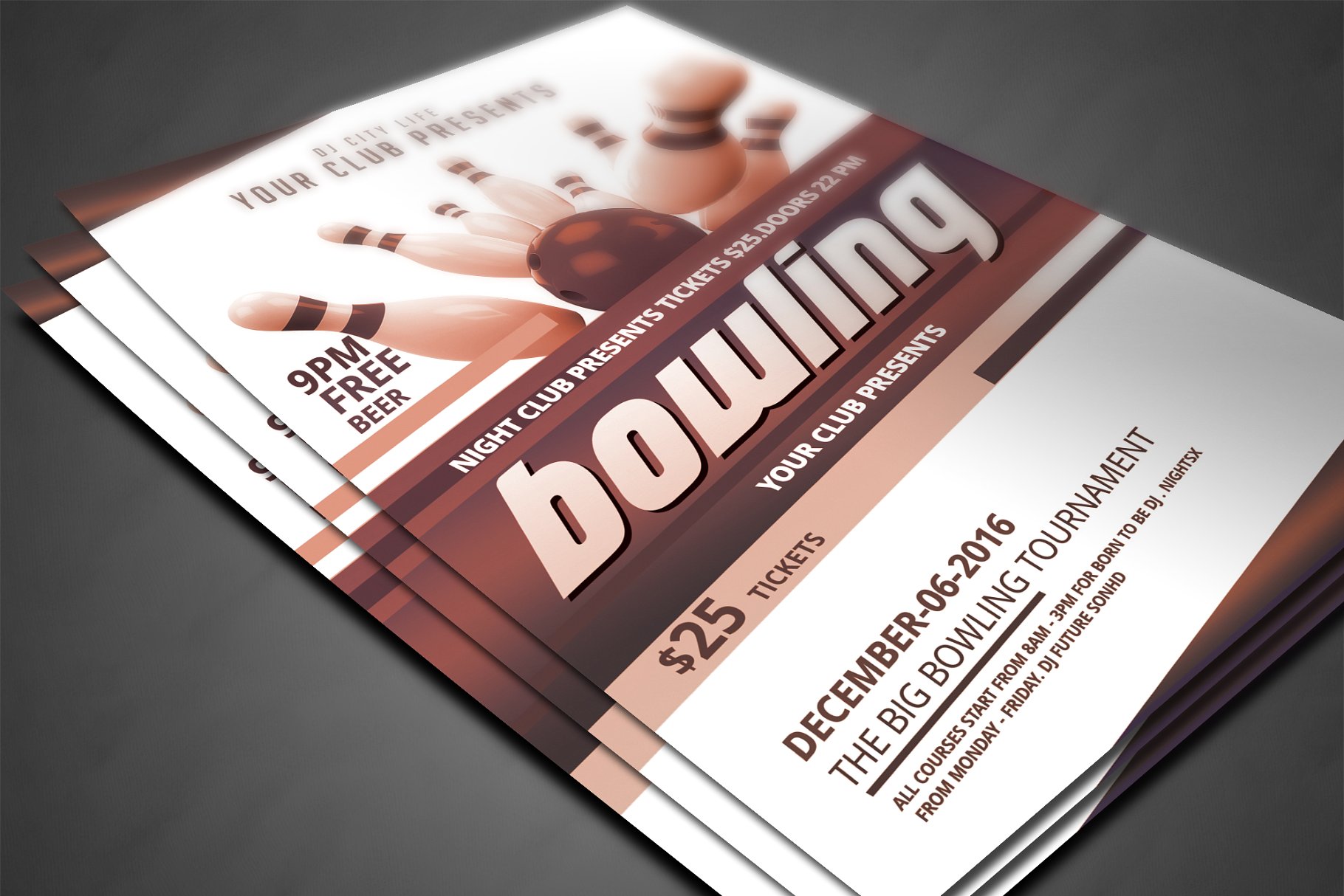 保龄球俱乐部宣传广告海报模板 Bowling Tournament Flyer插图(2)