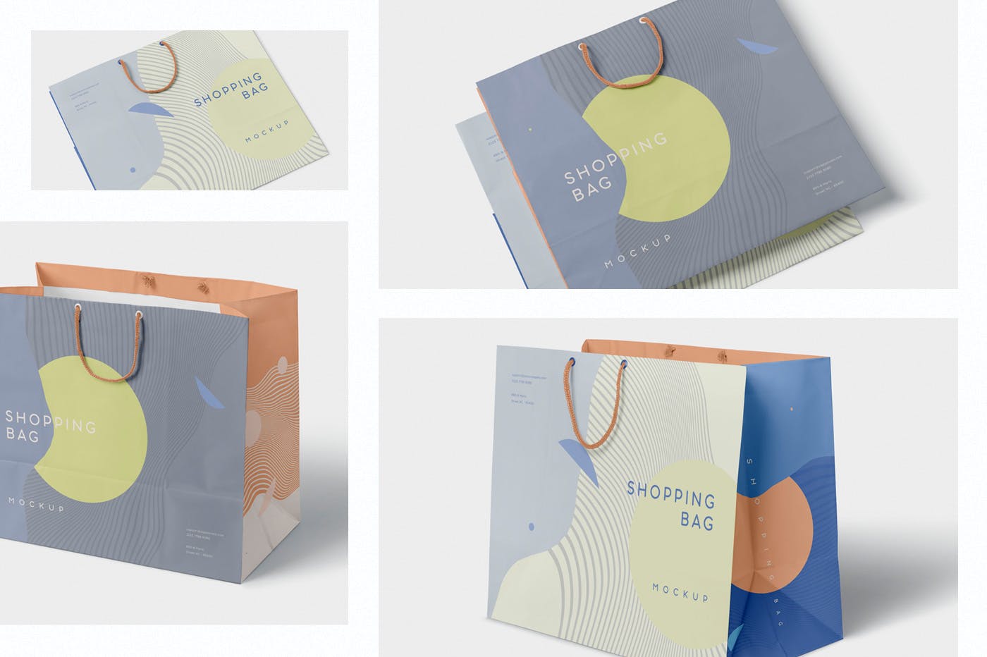 品牌专属定制购物袋印刷效果图多角度预览样机 4 Paper Shopping Bag Mockups插图(1)
