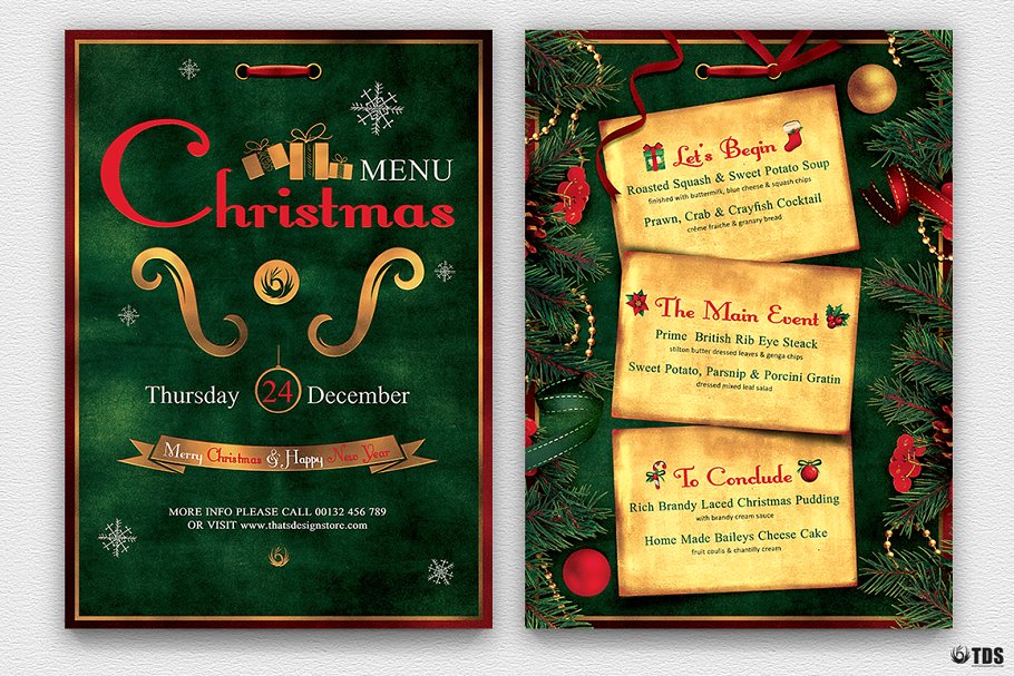 圣诞节主题菜单PSD模板v2 Christmas Menu PSD V2插图(1)