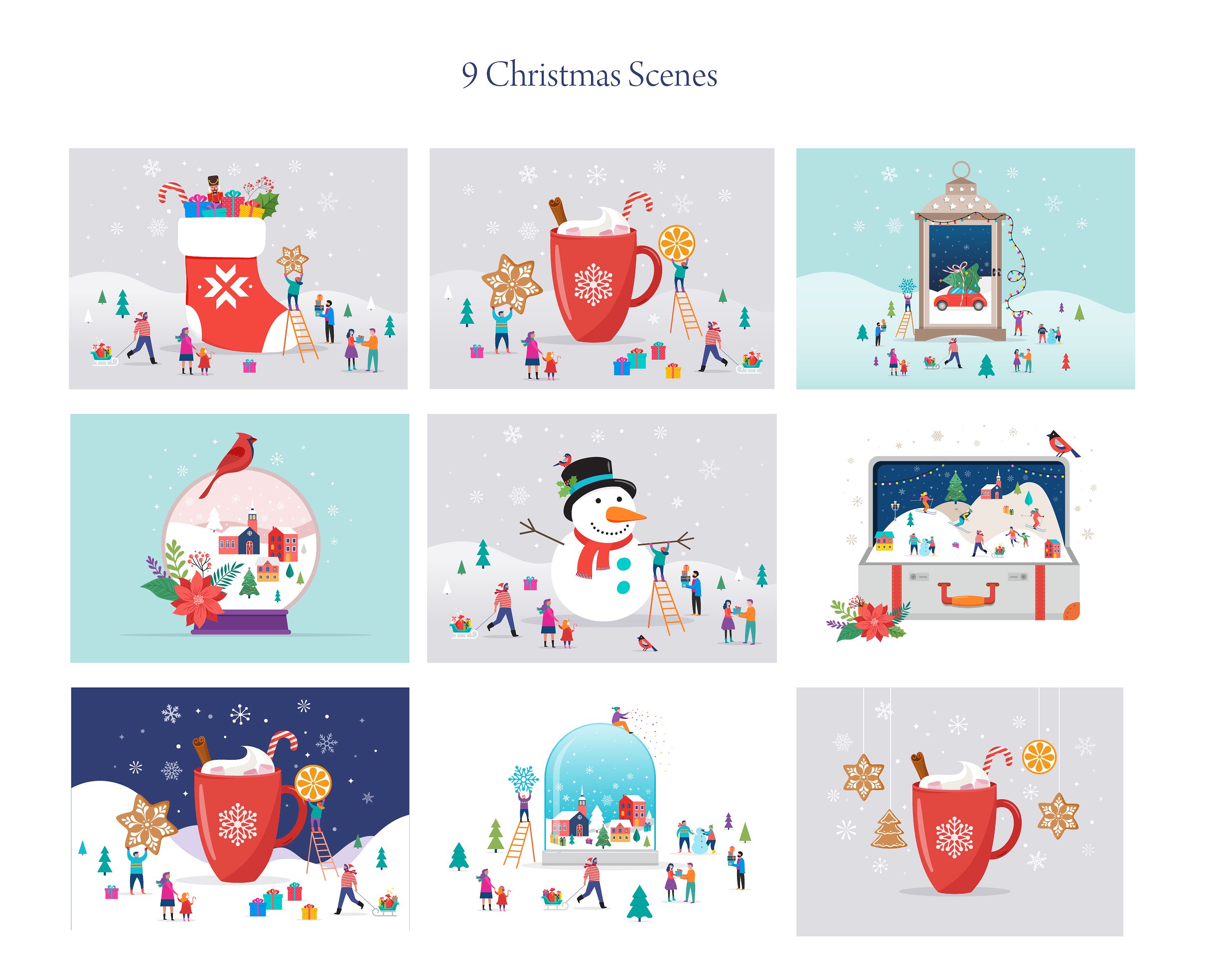 充满冬季魔力的圣诞节日手绘插画 Winter Magic – Christmas scenes插图(1)