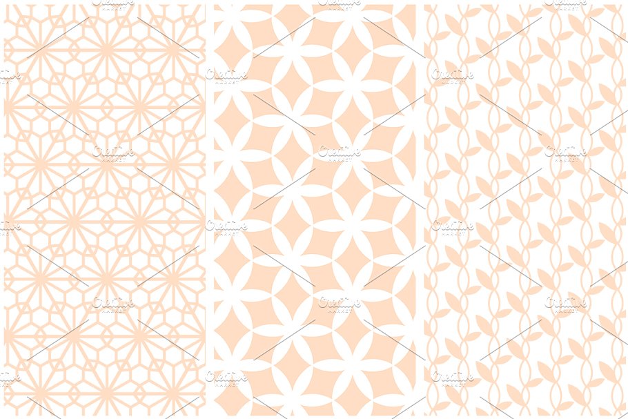 一套6种几何花卉无缝矢量图案  Geometric Flowers Patterns插图(1)