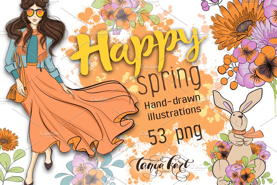 “春天百花开”-手绘水彩插画合集 Happy Spring Hand Drawn Illustration插图