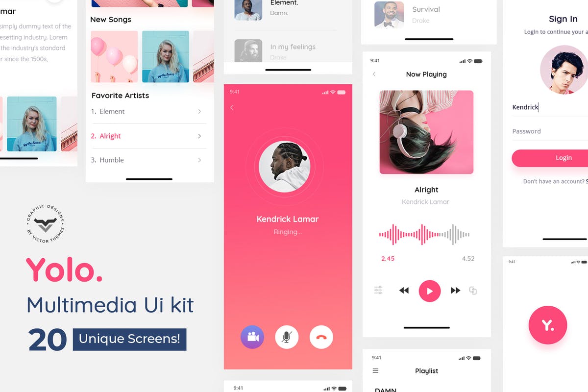 在线音乐APP应用UI模板 Yolo Multimedia Mobile App UI Kit插图