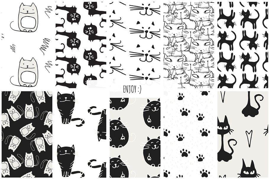 猫星人无缝矢量纹理 Cats Seamless Vector Patterns插图(8)