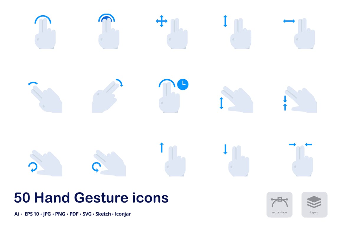 触摸手势双色调扁平化矢量图标 Hand Gestures Accent Duo Tone Flat Icons插图(1)