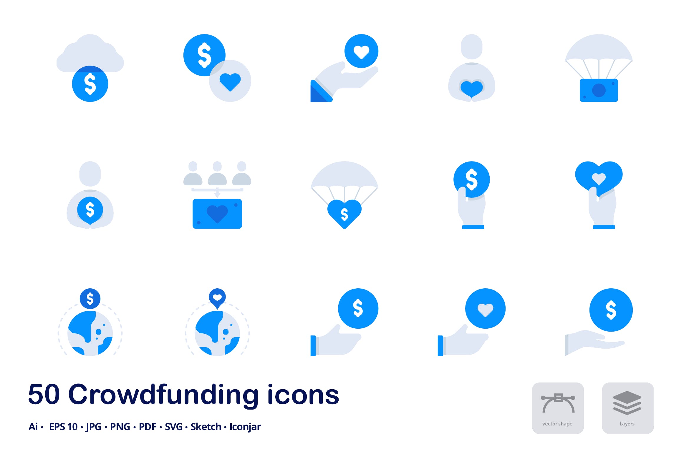 互联网众筹项目双色调扁平化矢量图标 Crowdfunding Accent Duo Tone Flat Icons插图