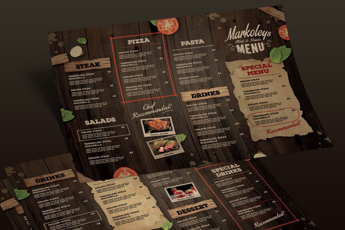 复古质朴的棕色餐厅菜单设计模板 Rustic Menu Board插图