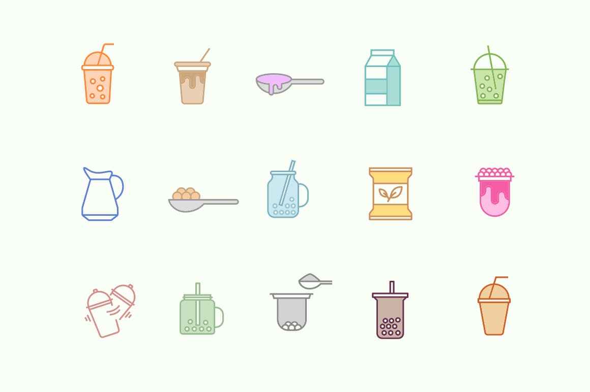 15枚泡茶主题矢量图标素材 15 Bubble Tea Icons插图(1)