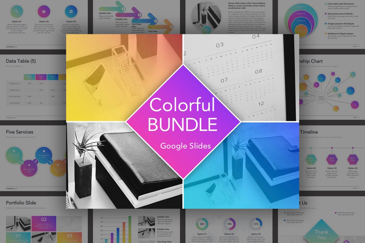 多彩渐变色Google Slides幻灯片设计模板 Colorful Bundle Google Slides插图