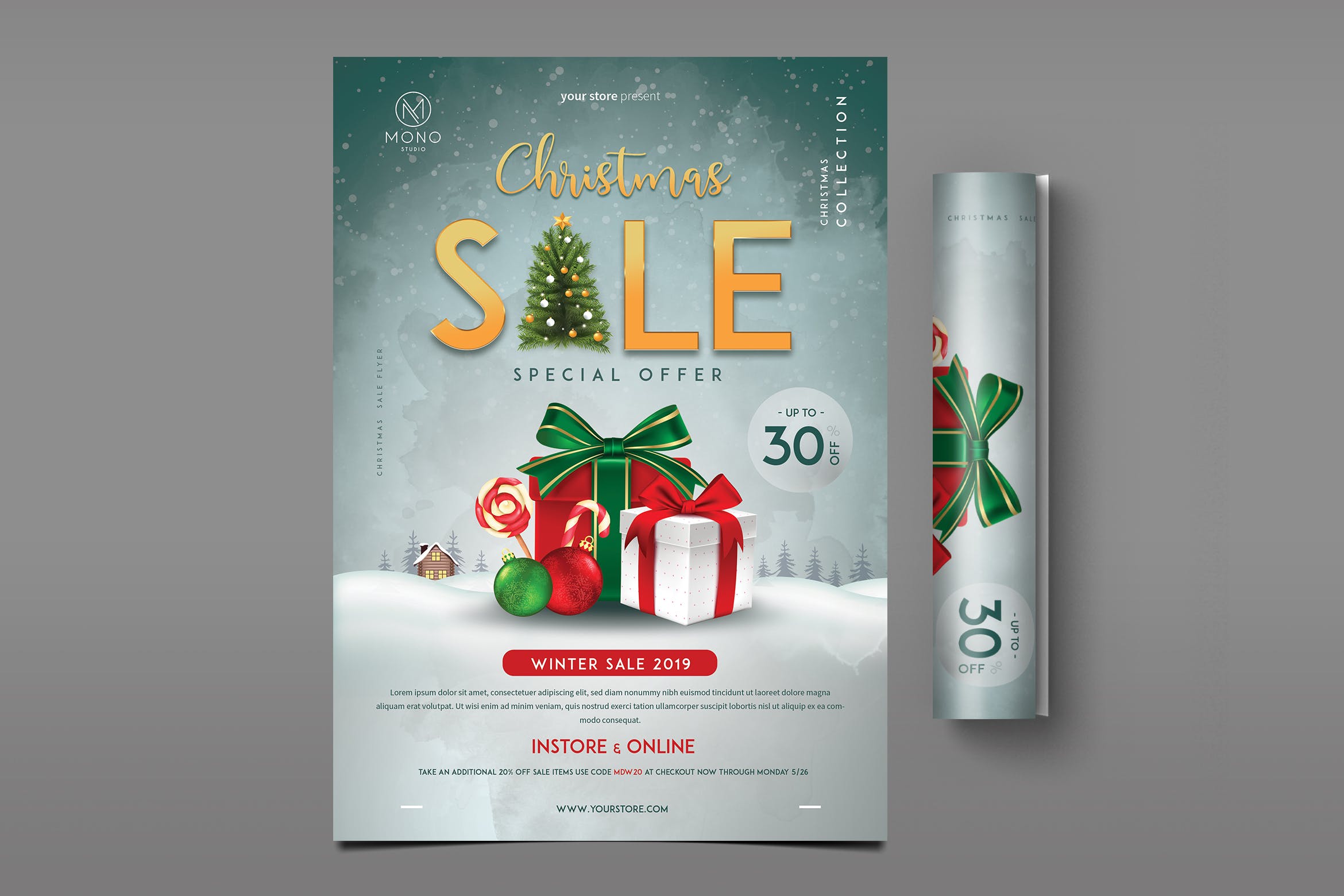 2019年圣诞节年终大促活动海报传单模板 Christmas Sale Flyer插图