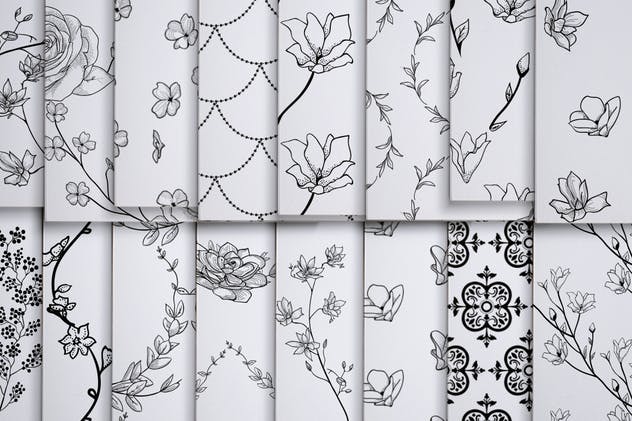 31组水彩花卉矢量图案合集 31 Floral Patterns Pack插图(7)