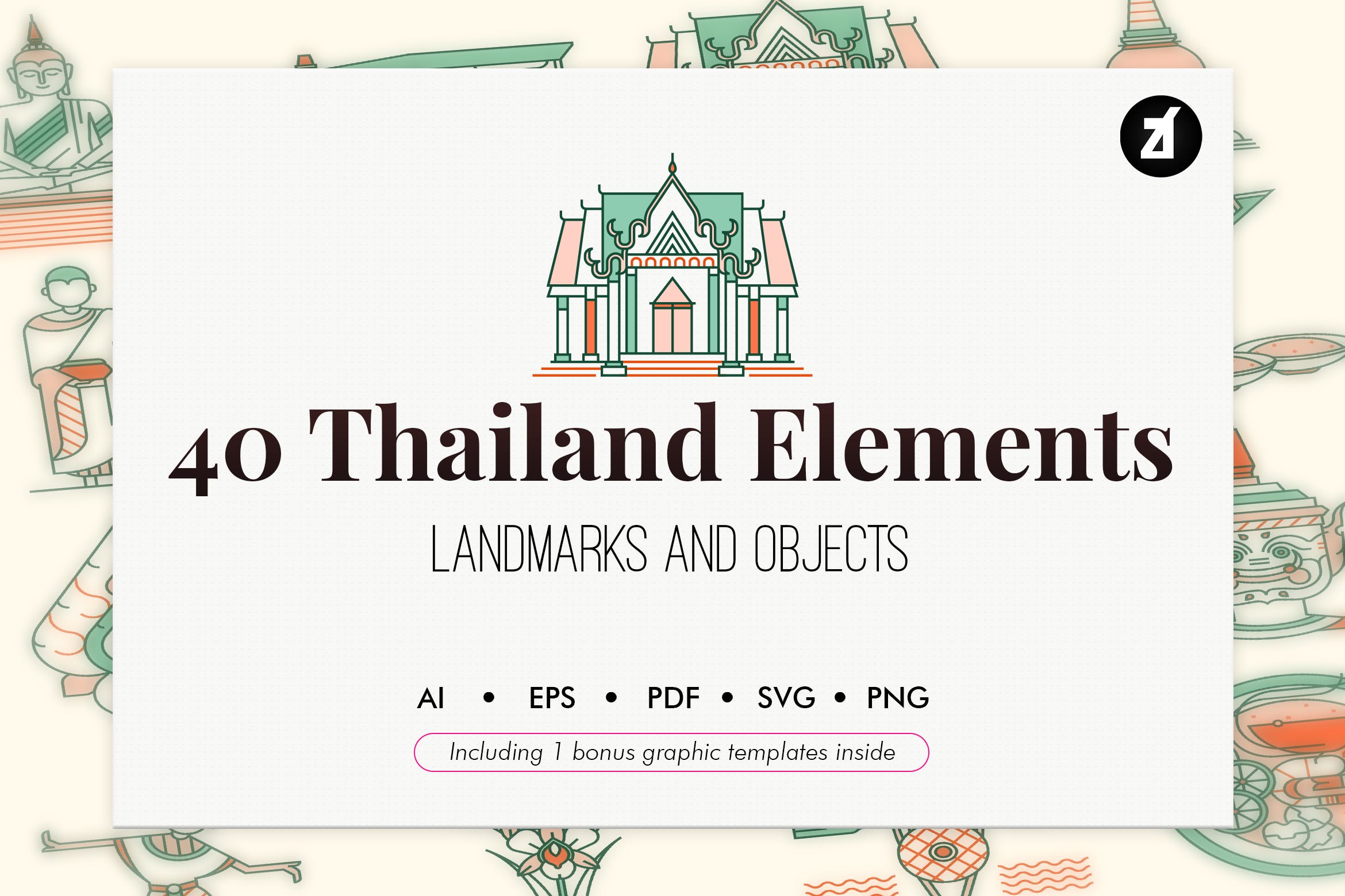 40款泰国地标/元素矢量图标素材 40 Thailand elements with bonus graphic template插图