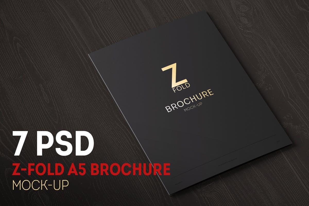 三折页宣传小册设计样机模板 Z-Fold Brochure A5 Mock-up插图