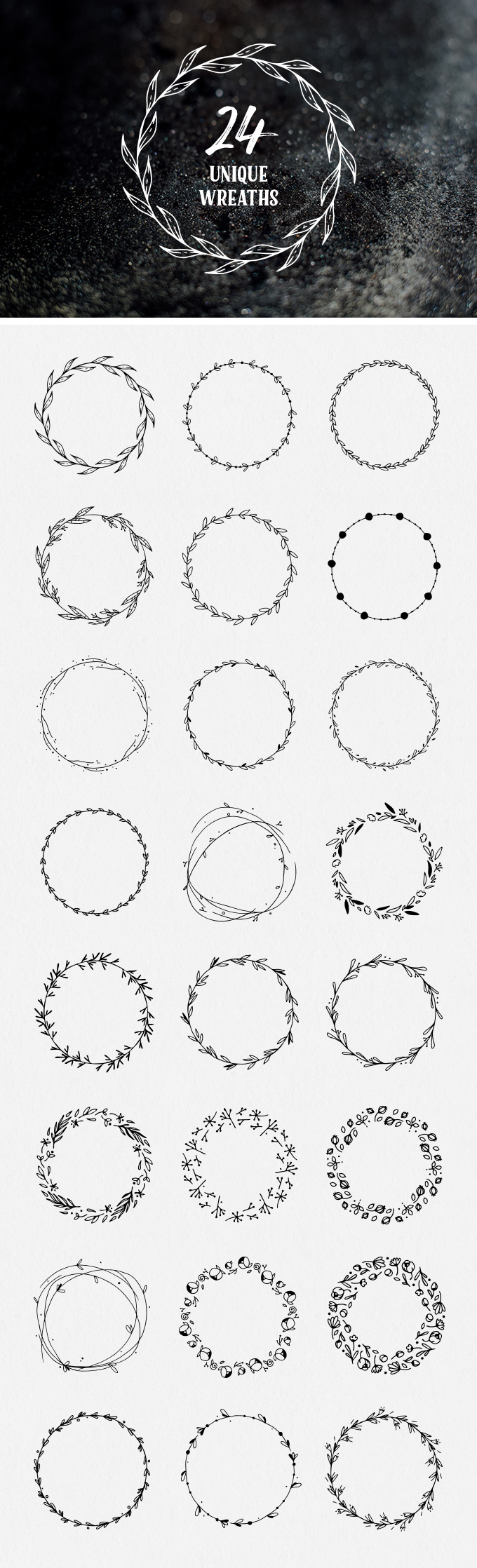 24个独特的手绘花圈图案 24 Unique Bloomy Wreaths [AI, EPS]插图