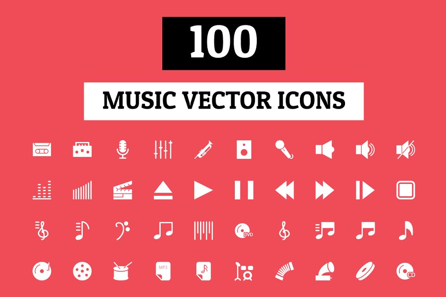 100枚音乐主题图标 100 Music Vector Icons插图