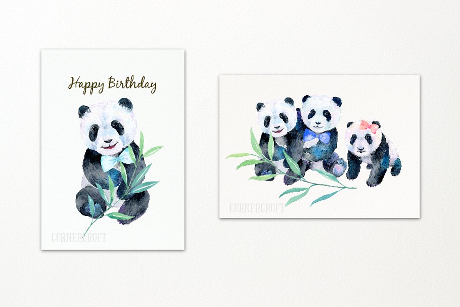 可爱熊猫宝宝水彩插画 Watercolor Panda Baby Illustration插图(4)