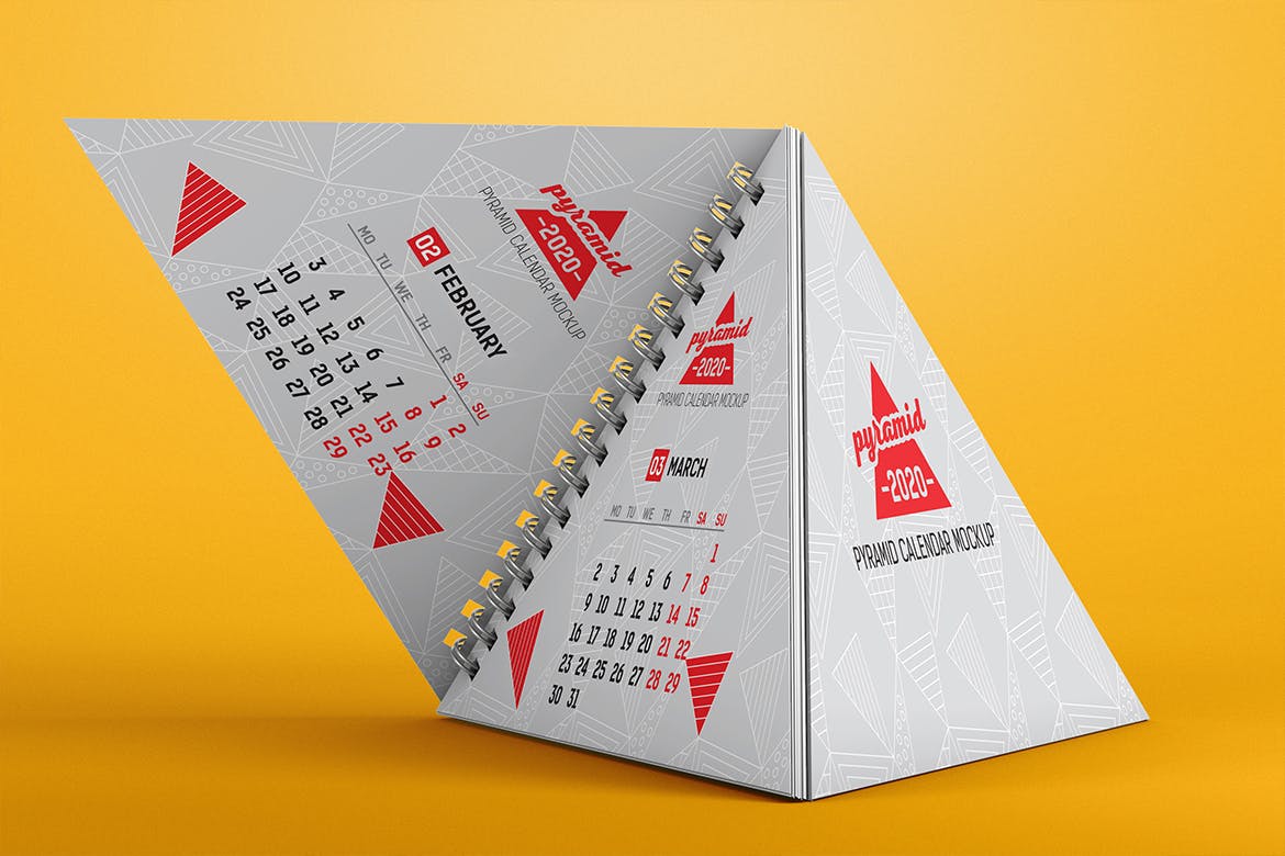 金字塔日历设计效果图样机PSD模板 Pyramid Calendar Mockup插图(2)