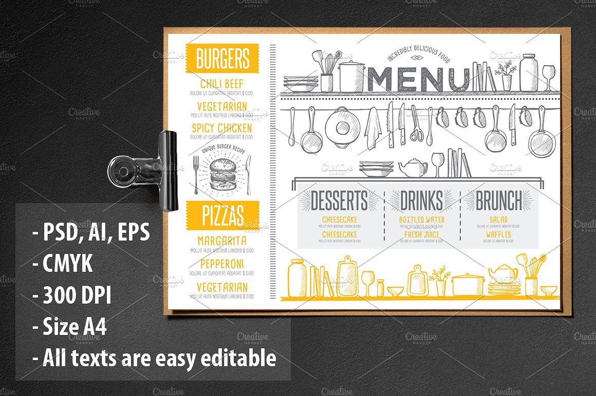 西餐厅菜单设计模板 Food menu, restaurant flyer #42插图(1)