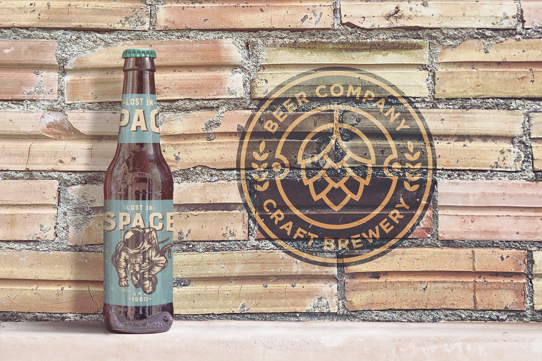 砖墙背景啤酒瓶外观设计样机模板 Brick Backgrounds Beer Mockup插图(3)