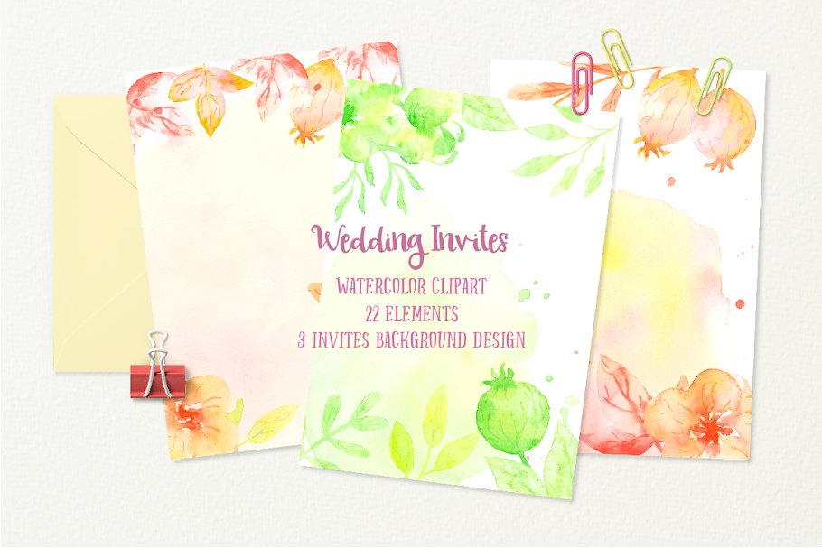 暖色调水彩婚礼请柬素材剪贴集 Watercolor Clipart Wedding Invites插图