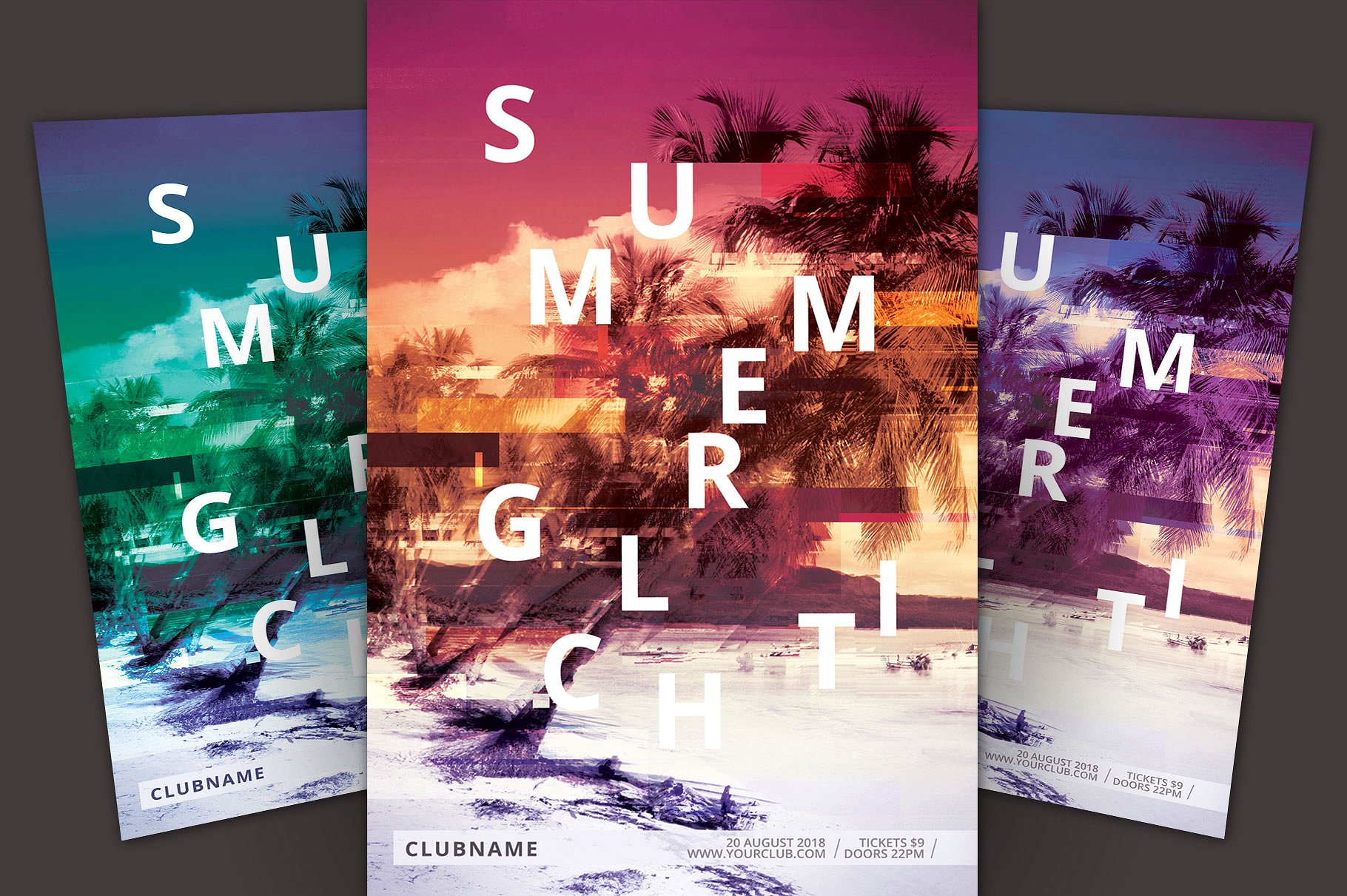 夏日热带海滩聚会活动传单模板 Summer Glitch Flyer插图