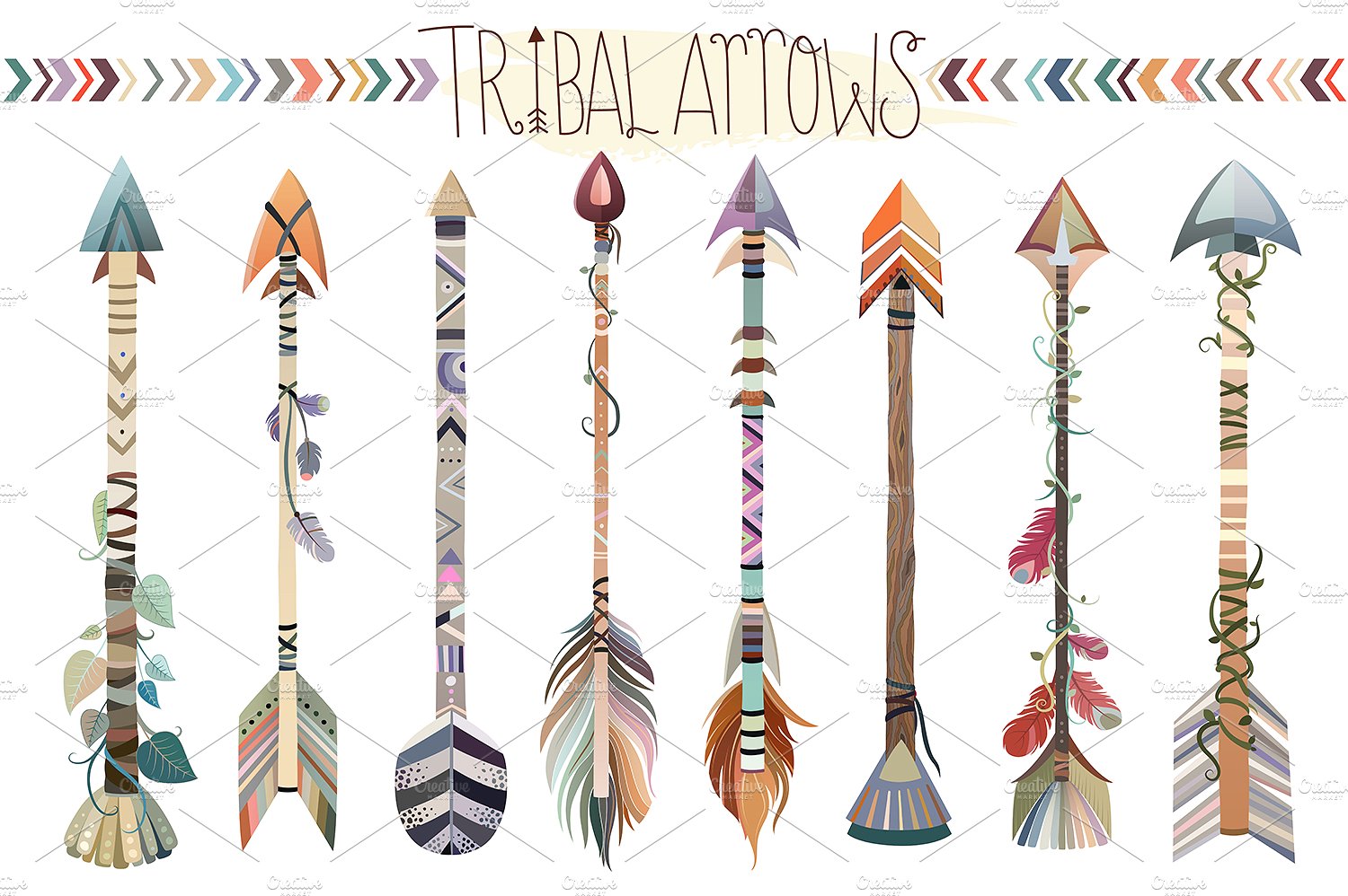 原始部落独特箭头矢量png，jpg素材集  Tribal Arrows Vector PNG, & JPG Set插图
