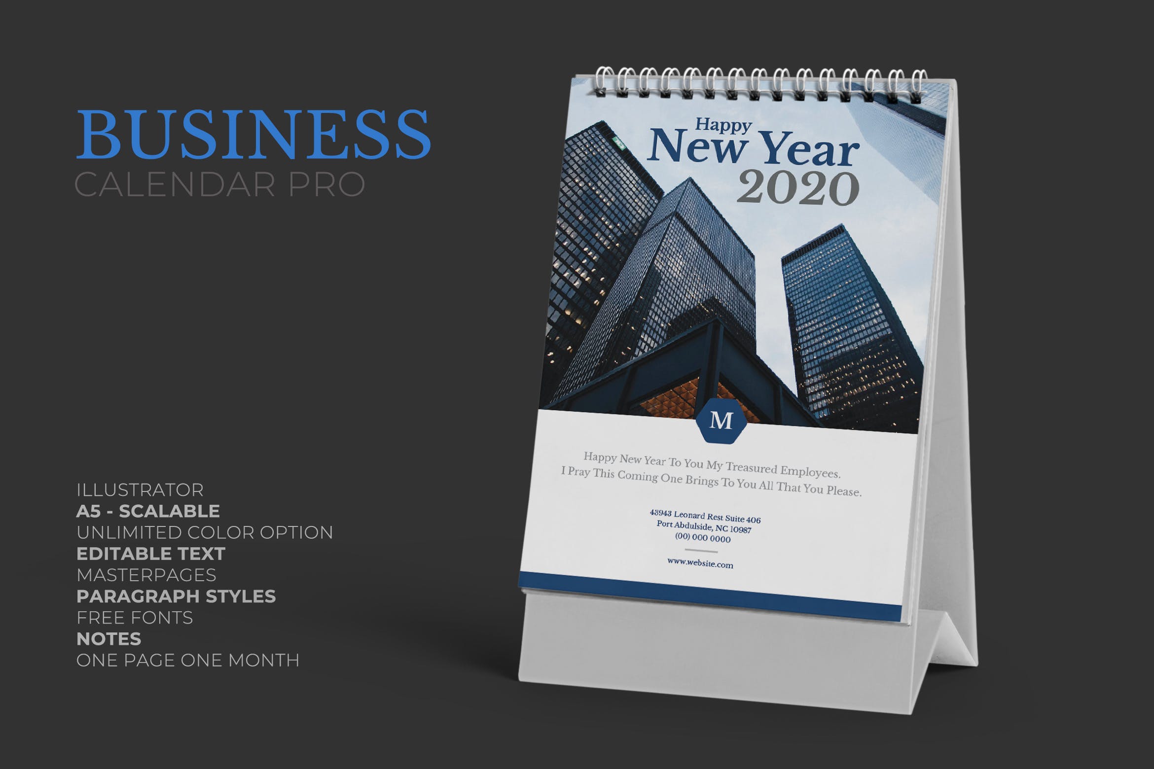 市场营销主题2020年活页台历设计模板 2020 Marketing Business Calendar Pro插图