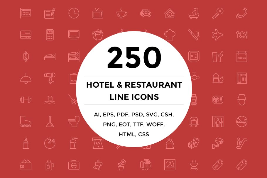 250枚高端酒店＆餐馆线条图标素材 250 Hotel and Restaurant Line Icons插图