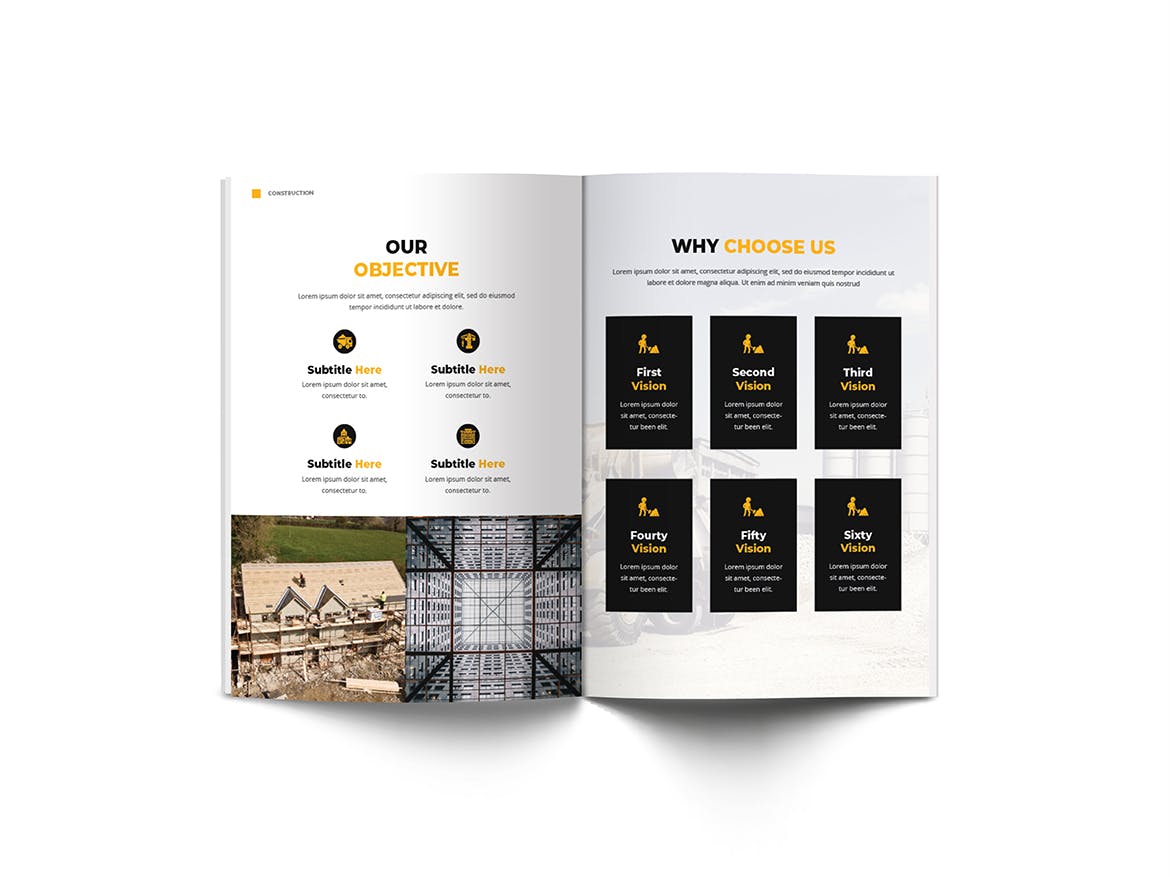 建筑公司/建筑师团队宣传画册设计模板 Construction A4 Brochure Template插图(8)