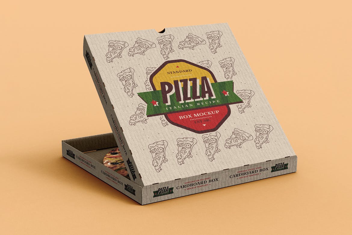 披萨包装盒外观设计效果演示样机模板 Pizza Box Mock-Up Template插图(2)