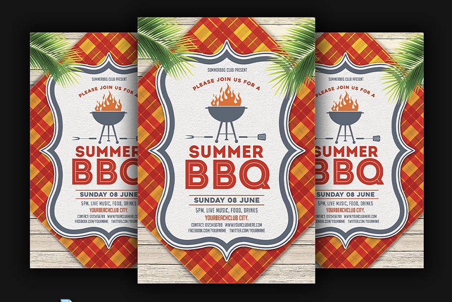 夏季假日活动烧烤主题传单模板 Summer BBQ Flyer插图