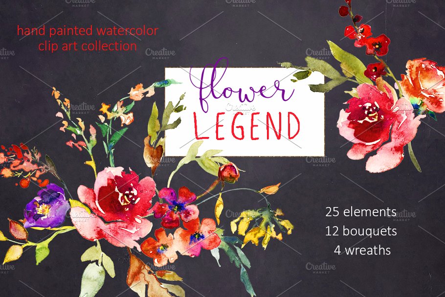 红牡丹花水彩剪切画（元素、花束&花圈） Watercolor Red Peony Flowers Clipart插图(12)