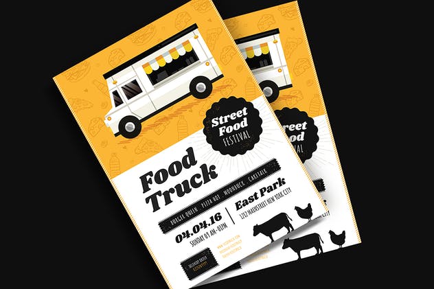 食品快餐车传单＆菜单设计模板 Food Truck Festival Flyer & Menu插图(1)