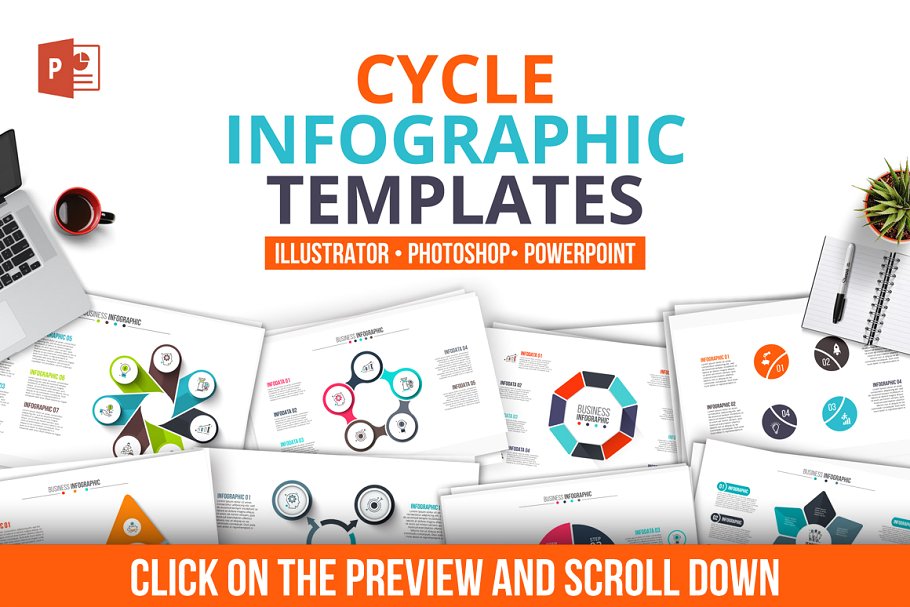 圆形信息图表幻灯片模板设计元素 Cycle infographics templates插图(3)