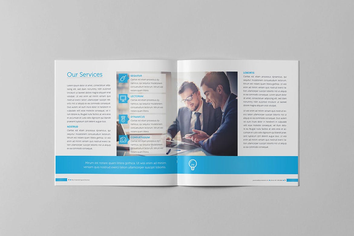 信息科技企业公司画册设计模板素材 Blue Corporate Square Brochure插图(4)