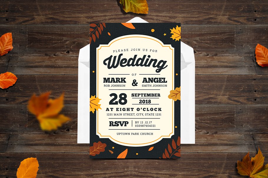 秋季婚礼请柬、邀请函模板 Autumn Wedding Invitation插图(1)