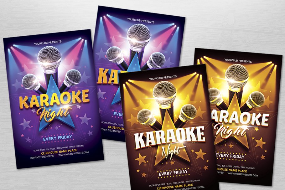 卡拉ok之夜宣传单模板 Karaoke Night Flyer插图(2)