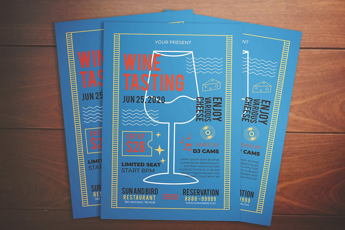 品酒会活动孟菲斯设计风格海报传单模板 Wine Tasting Flyer插图(2)
