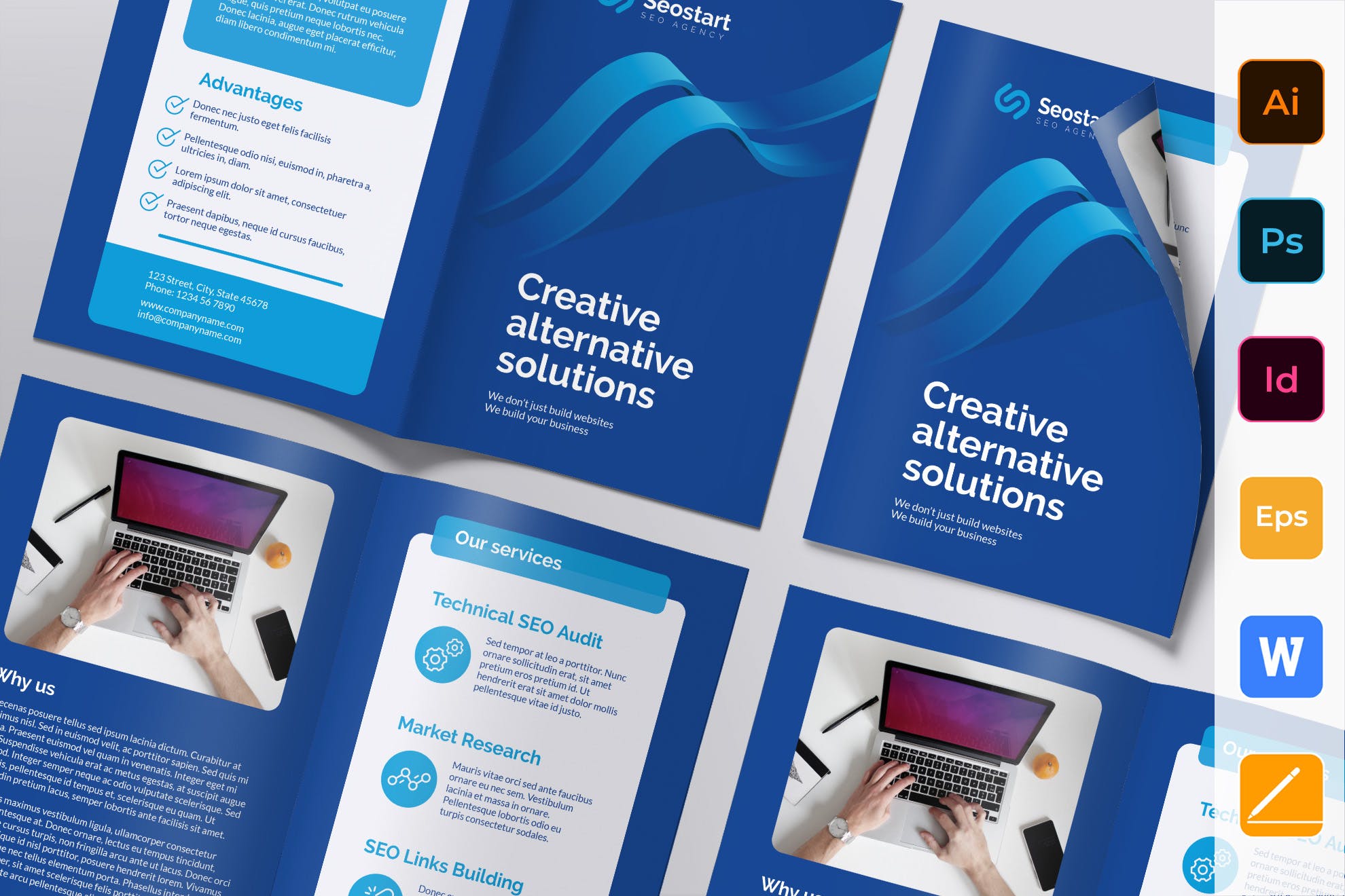 SEO/SEM推广服务企业对折宣传单设计模板 SEO Agency Brochure Bifold插图